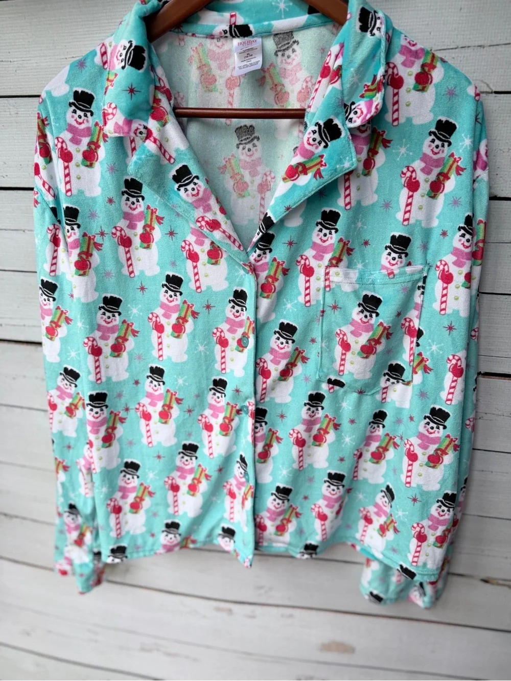 Holiday Time Mint Snowman Candy Cane Pajama Set